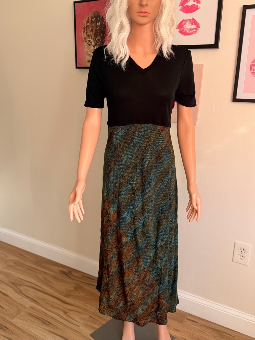 Vintage 90s Carole Little Mixed Media Maxi Dress Size 8